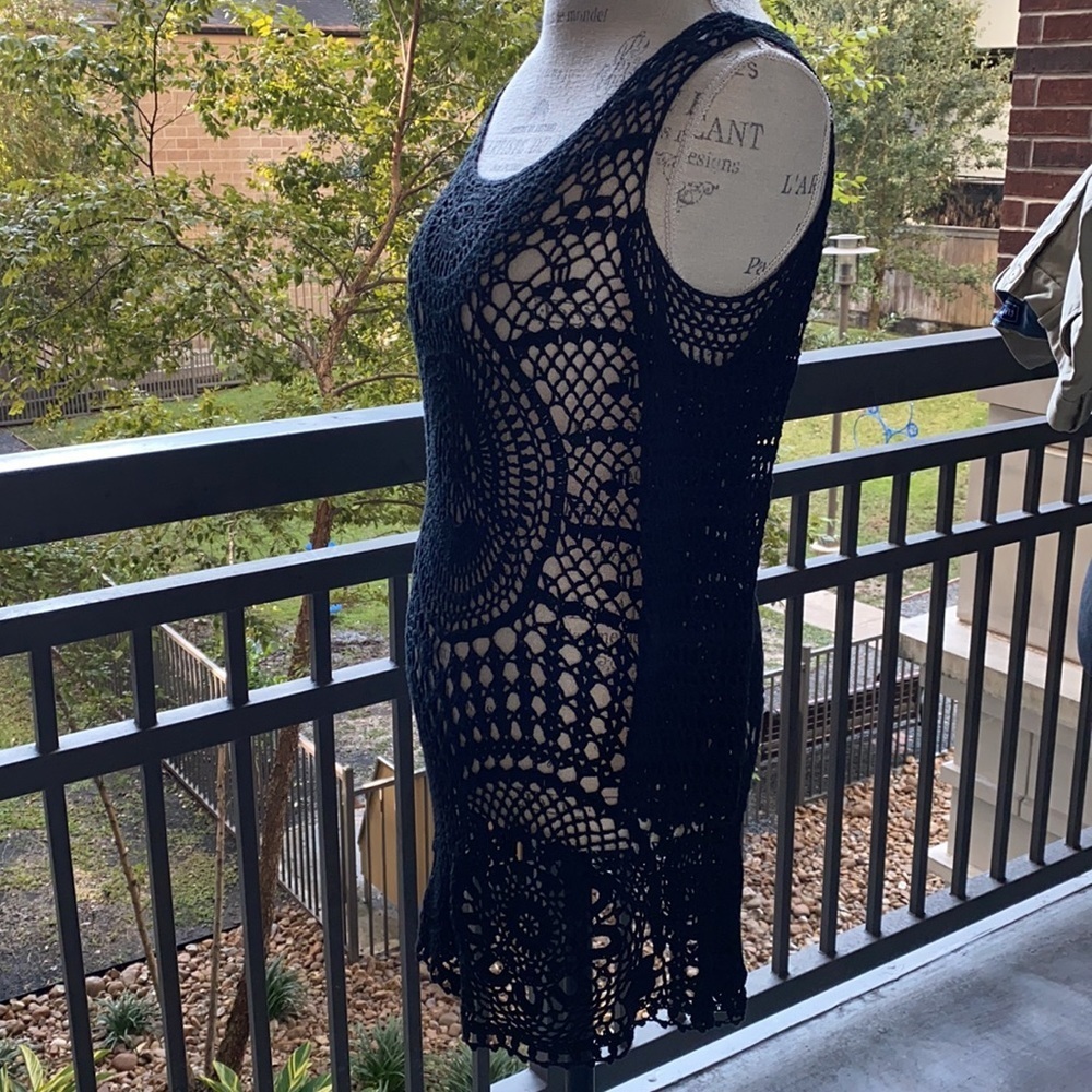 Black knit coverup open shoulder summer dress beachwear sunbathing swim coverup‌ - Picture 3 of 6